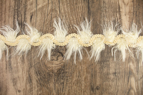 Buttercream Sequined Faux Fur Trim Remnant 1 yard 29 inches ATN01109